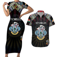 Personalized Seychelles Roots Couples Matching Short Sleeve Bodycon Dress and Hawaiian Shirt African Map in Fingerprint and Tribal Colors