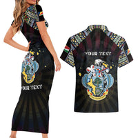 Personalized Seychelles Roots Couples Matching Short Sleeve Bodycon Dress and Hawaiian Shirt African Map in Fingerprint and Tribal Colors