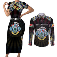 Personalized Seychelles Roots Couples Matching Short Sleeve Bodycon Dress and Long Sleeve Button Shirt African Map in Fingerprint and Tribal Colors