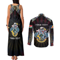Personalized Seychelles Roots Couples Matching Tank Maxi Dress and Long Sleeve Button Shirt African Map in Fingerprint and Tribal Colors