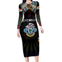 Personalized Seychelles Roots Family Matching Long Sleeve Bodycon Dress and Hawaiian Shirt African Map in Fingerprint and Tribal Colors
