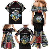 Personalized Seychelles Roots Family Matching Mermaid Dress and Hawaiian Shirt African Map in Fingerprint and Tribal Colors