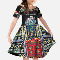 Personalized Seychelles Roots Family Matching Off The Shoulder Long Sleeve Dress and Hawaiian Shirt African Map in Fingerprint and Tribal Colors