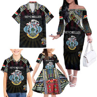 Personalized Seychelles Roots Family Matching Off The Shoulder Long Sleeve Dress and Hawaiian Shirt African Map in Fingerprint and Tribal Colors
