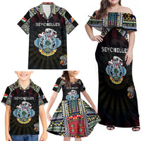 Personalized Seychelles Roots Family Matching Off Shoulder Maxi Dress and Hawaiian Shirt African Map in Fingerprint and Tribal Colors