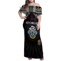 Personalized Seychelles Roots Family Matching Off Shoulder Maxi Dress and Hawaiian Shirt African Map in Fingerprint and Tribal Colors