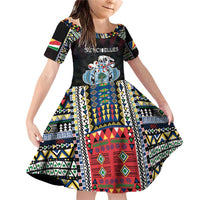 Personalized Seychelles Roots Family Matching Off Shoulder Short Dress and Hawaiian Shirt African Map in Fingerprint and Tribal Colors