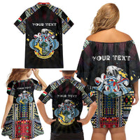 Personalized Seychelles Roots Family Matching Off Shoulder Short Dress and Hawaiian Shirt African Map in Fingerprint and Tribal Colors