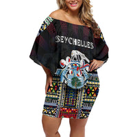 Personalized Seychelles Roots Family Matching Off Shoulder Short Dress and Hawaiian Shirt African Map in Fingerprint and Tribal Colors