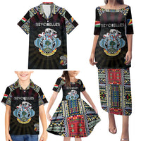 Personalized Seychelles Roots Family Matching Puletasi and Hawaiian Shirt African Map in Fingerprint and Tribal Colors