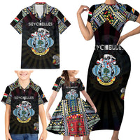 Personalized Seychelles Roots Family Matching Short Sleeve Bodycon Dress and Hawaiian Shirt African Map in Fingerprint and Tribal Colors