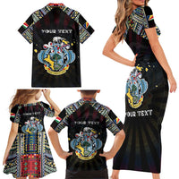 Personalized Seychelles Roots Family Matching Short Sleeve Bodycon Dress and Hawaiian Shirt African Map in Fingerprint and Tribal Colors