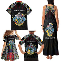 Personalized Seychelles Roots Family Matching Tank Maxi Dress and Hawaiian Shirt African Map in Fingerprint and Tribal Colors