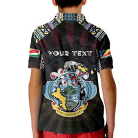 Personalized Seychelles Roots Kid Polo Shirt African Map in Fingerprint and Tribal Colors