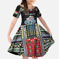 Personalized Seychelles Roots Kid Short Sleeve Dress African Map in Fingerprint and Tribal Colors