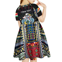 Personalized Seychelles Roots Kid Short Sleeve Dress African Map in Fingerprint and Tribal Colors