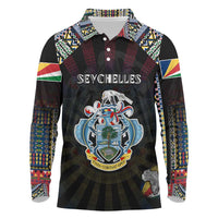 Personalized Seychelles Roots Long Sleeve Polo Shirt African Map in Fingerprint and Tribal Colors