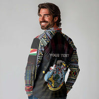 Personalized Seychelles Roots Long Sleeve Polo Shirt African Map in Fingerprint and Tribal Colors