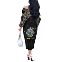 Personalized Seychelles Roots Off The Shoulder Long Sleeve Dress African Map in Fingerprint and Tribal Colors