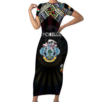 Personalized Seychelles Roots Short Sleeve Bodycon Dress African Map in Fingerprint and Tribal Colors