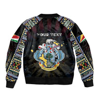 Personalized Seychelles Roots Sleeve Zip Bomber Jacket African Map in Fingerprint and Tribal Colors