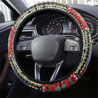 Seychelles Roots Steering Wheel Cover African Map in Fingerprint and Tribal Colors