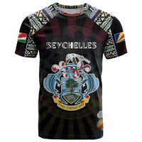 Personalized Seychelles Roots T Shirt African Map in Fingerprint and Tribal Colors