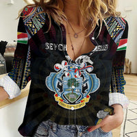 Personalized Seychelles Roots Women Casual Shirt African Map in Fingerprint and Tribal Colors