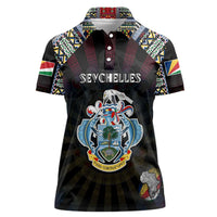 Personalized Seychelles Roots Women Polo Shirt African Map in Fingerprint and Tribal Colors