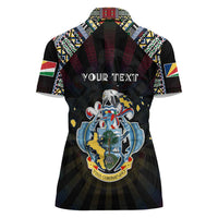 Personalized Seychelles Roots Women Polo Shirt African Map in Fingerprint and Tribal Colors