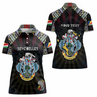 Personalized Seychelles Roots Women Polo Shirt African Map in Fingerprint and Tribal Colors