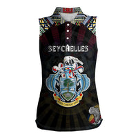Personalized Seychelles Roots Women Sleeveless Polo Shirt African Map in Fingerprint and Tribal Colors