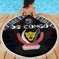 DR Congo Roots Beach Blanket African Map in Fingerprint and Tribal Colors