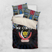 DR Congo Roots Bedding Set African Map in Fingerprint and Tribal Colors