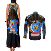 Personalized DR Congo Roots Couples Matching Tank Maxi Dress and Long Sleeve Button Shirt African Map in Fingerprint and Tribal Colors