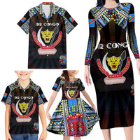 Personalized DR Congo Roots Family Matching Long Sleeve Bodycon Dress and Hawaiian Shirt African Map in Fingerprint and Tribal Colors
