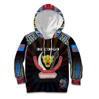 Personalized DR Congo Roots Kid Hoodie African Map in Fingerprint and Tribal Colors