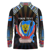 Personalized DR Congo Roots Long Sleeve Polo Shirt African Map in Fingerprint and Tribal Colors