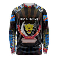 Personalized DR Congo Roots Long Sleeve Shirt African Map in Fingerprint and Tribal Colors