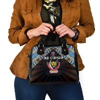 DR Congo Roots Shoulder Handbag African Map in Fingerprint and Tribal Colors