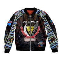 Personalized DR Congo Roots Sleeve Zip Bomber Jacket African Map in Fingerprint and Tribal Colors