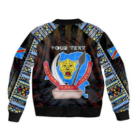 Personalized DR Congo Roots Sleeve Zip Bomber Jacket African Map in Fingerprint and Tribal Colors