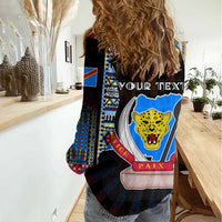 Personalized DR Congo Roots Women Casual Shirt African Map in Fingerprint and Tribal Colors