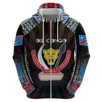 Personalized DR Congo Roots Zip Hoodie African Map in Fingerprint and Tribal Colors