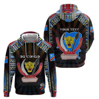 Personalized DR Congo Roots Zip Hoodie African Map in Fingerprint and Tribal Colors