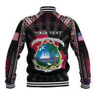 Personalized Liberia Roots Baseball Jacket African Map in Fingerprint and Tribal Colors