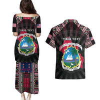 Personalized Liberia Roots Couples Matching Puletasi and Hawaiian Shirt African Map in Fingerprint and Tribal Colors