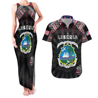 Personalized Liberia Roots Couples Matching Tank Maxi Dress and Hawaiian Shirt African Map in Fingerprint and Tribal Colors