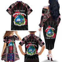 Personalized Liberia Roots Family Matching Off The Shoulder Long Sleeve Dress and Hawaiian Shirt African Map in Fingerprint and Tribal Colors