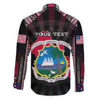 Personalized Liberia Roots Family Matching Off The Shoulder Long Sleeve Dress and Hawaiian Shirt African Map in Fingerprint and Tribal Colors